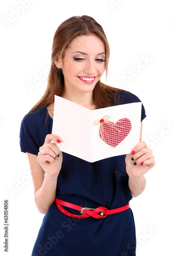 Attractive woman with postc...