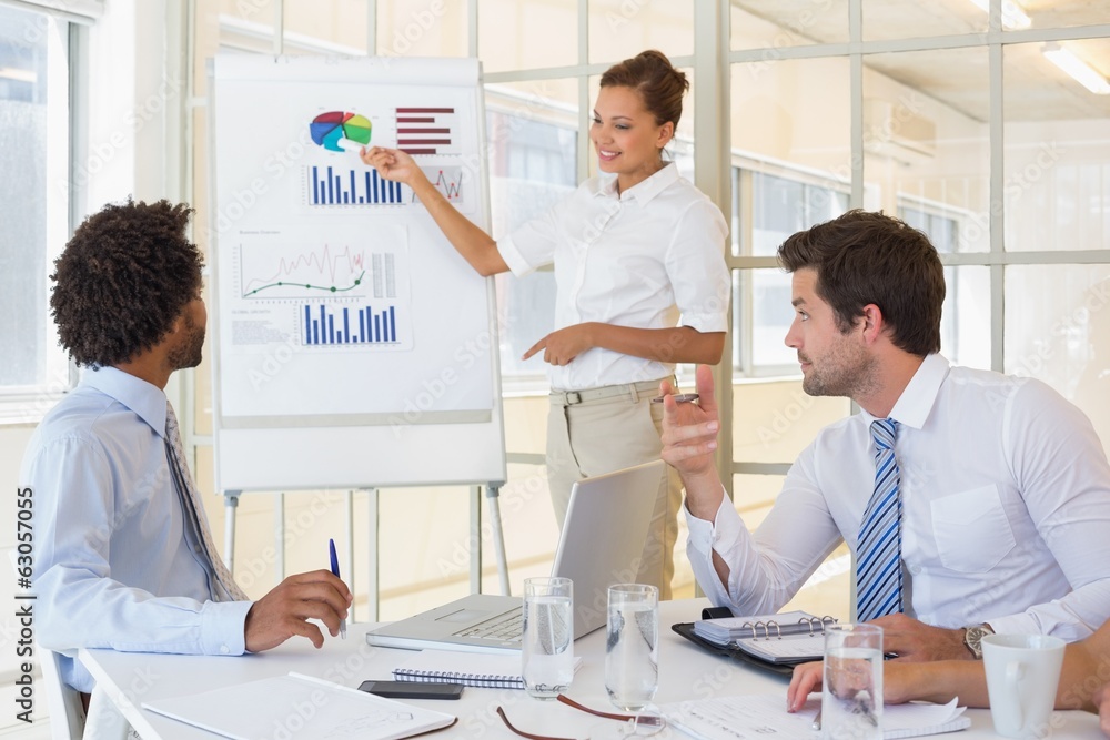 Businesswoman giving presentation to colleagues in office Businesswoman giving presentation to colleagues in office