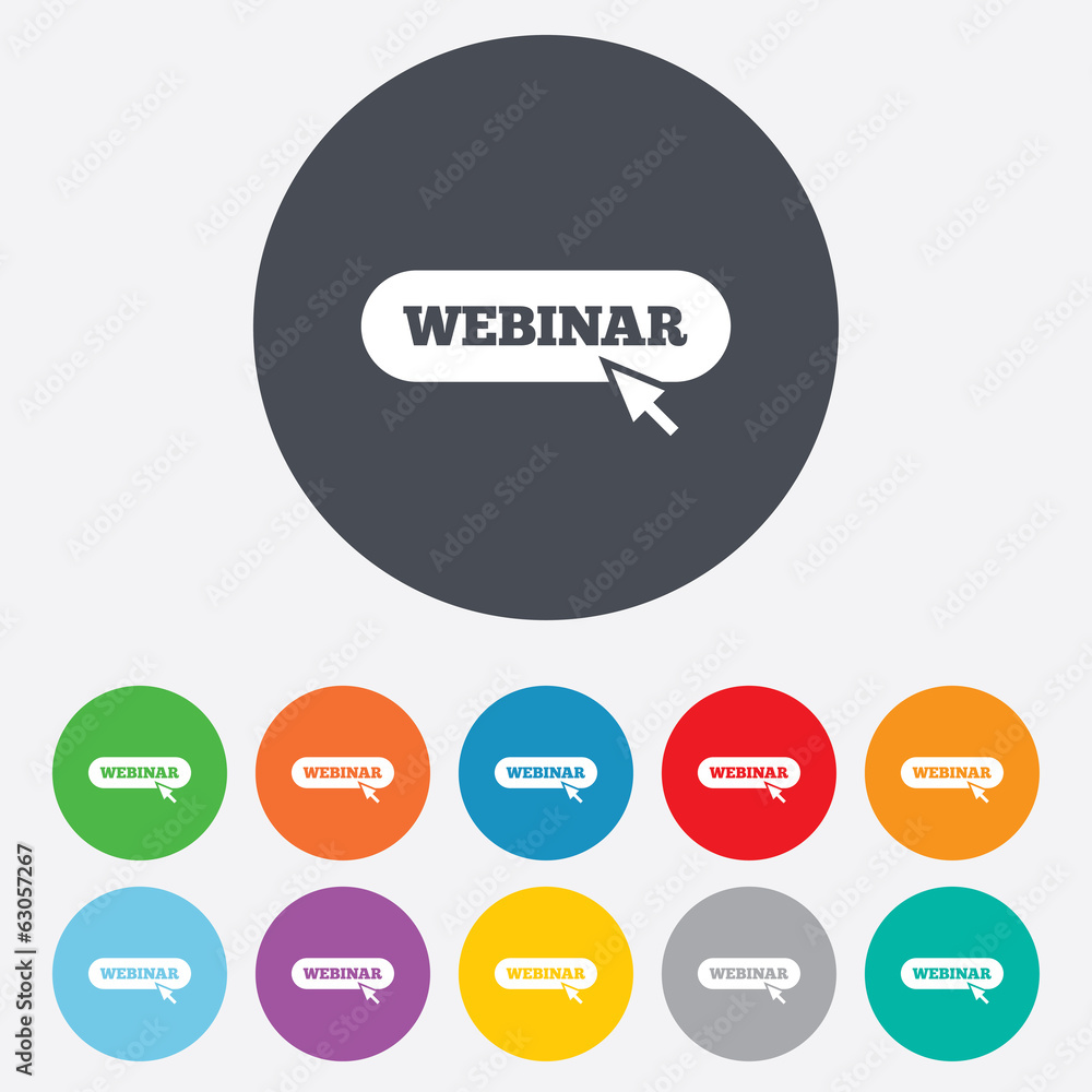 Webinar with cursor pointer sign icon. Web study Webinar with cursor pointer sign icon. Web study