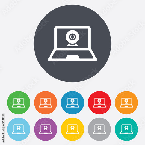Video chat laptop sign icon. Webcam talk.