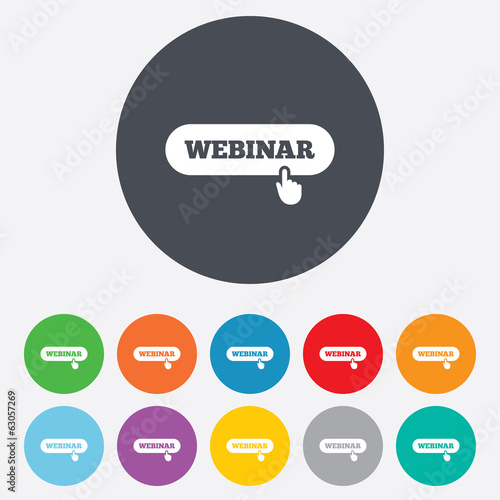 Webinar with hand pointer sign icon. Web study