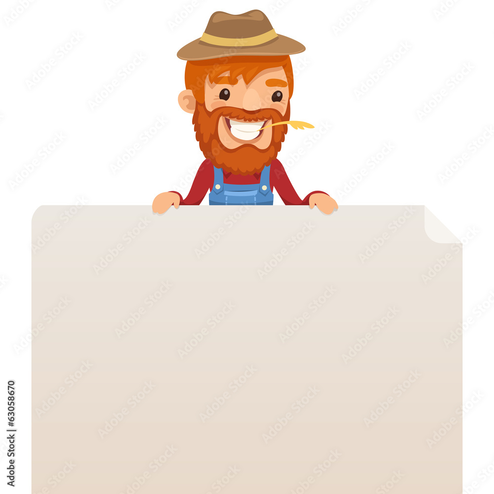 Farmer looking at blank poster on top Farmer looking at blank poster on top