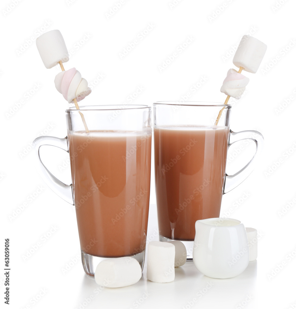 Hot chocolate with marshmallows, isolated on white Hot chocolate with marshmallows, isolated on white