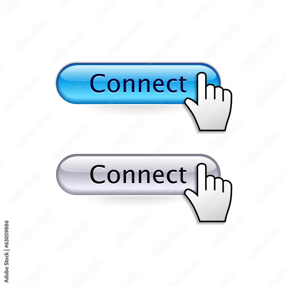 Buttons with cursor hand. Connect button. Buttons with cursor hand. Connect button.
