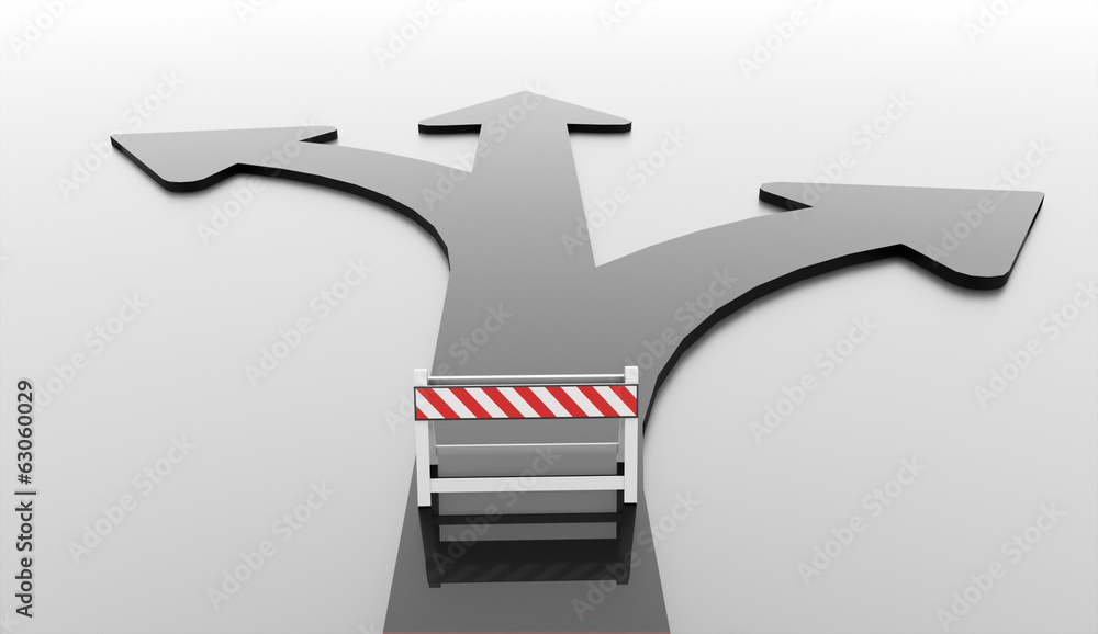 Black three arrows way and road barrier Black three arrows way and road barrier