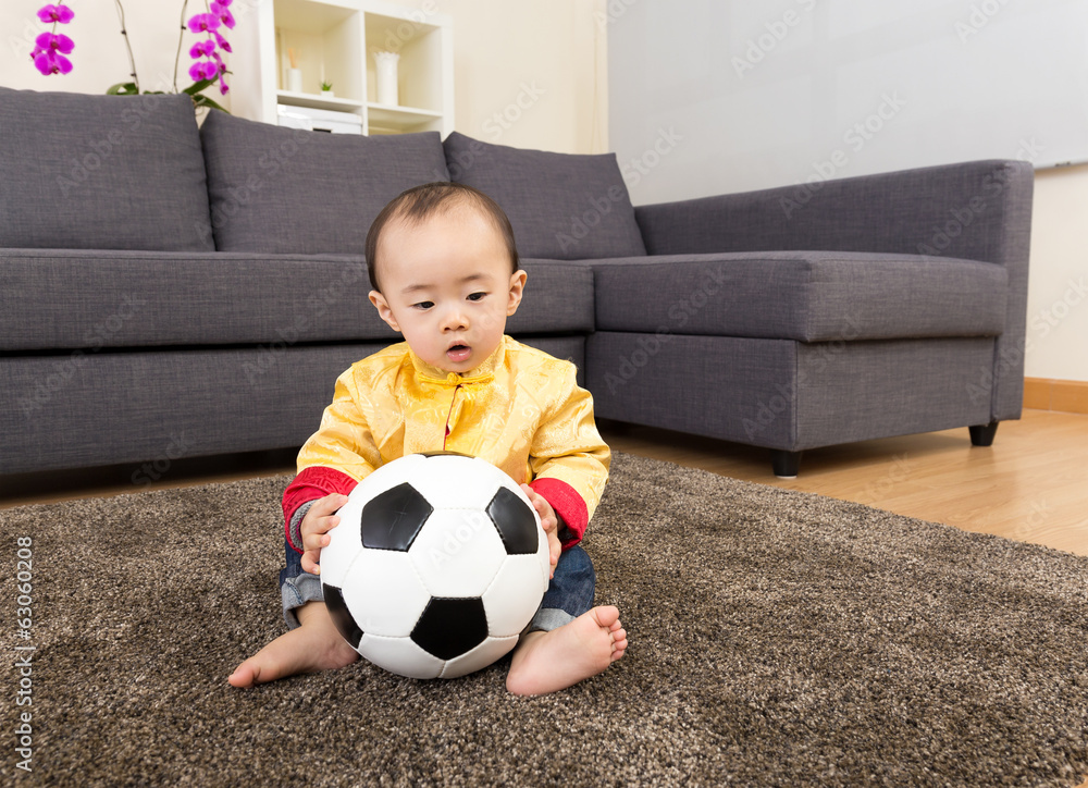 Chinese baby boy play soccer ball Chinese baby boy play soccer ball
