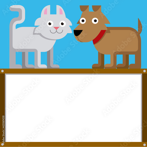 Cute Cartoon Cat And Dog With Space For Text