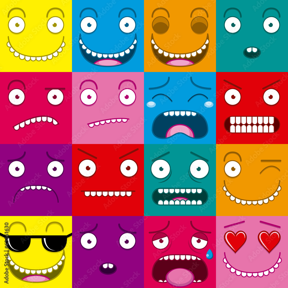 Naklejka premium Vector Cartoon Set Of Different Cute Faces