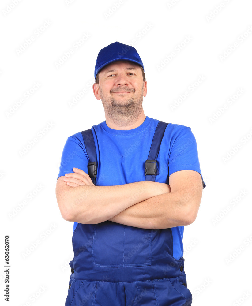 Man in blue overalls Man in blue overalls
