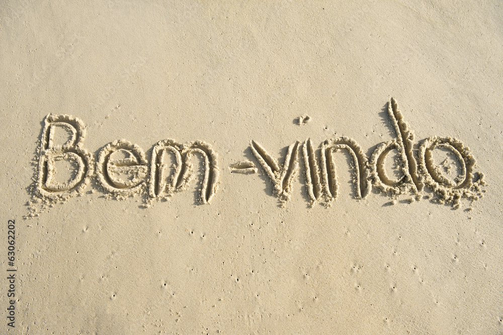 Fototapeta premium Brazil Bem-Vindo Welcome Message in Sand