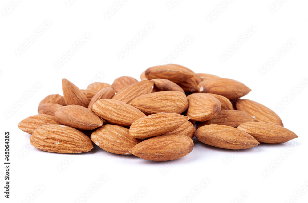 Almonds on a white background