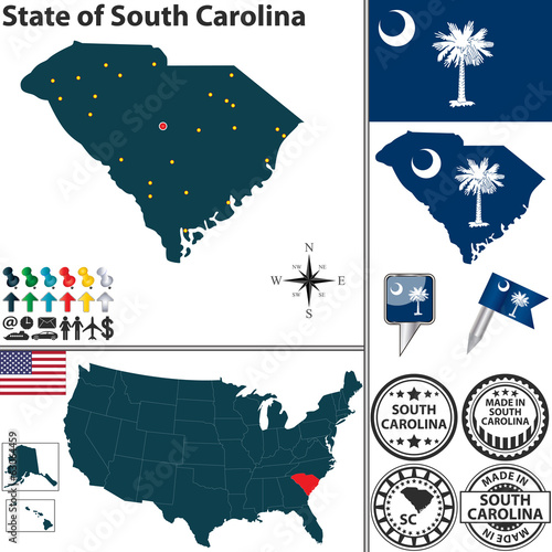 Map of state South Carolina, USA