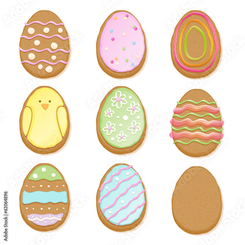 Set of decorated easter cookies of egg form.