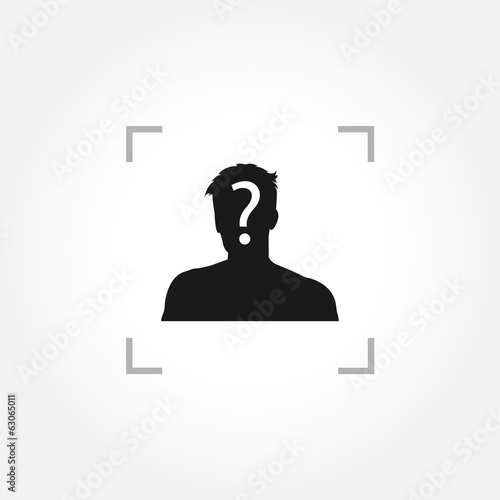 Man icon with question mark inside camera focus frame