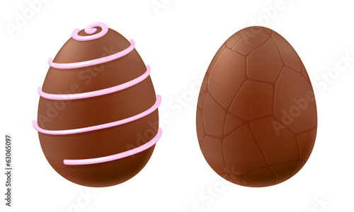 Chocolate eggs of  dark chocolate with lines.