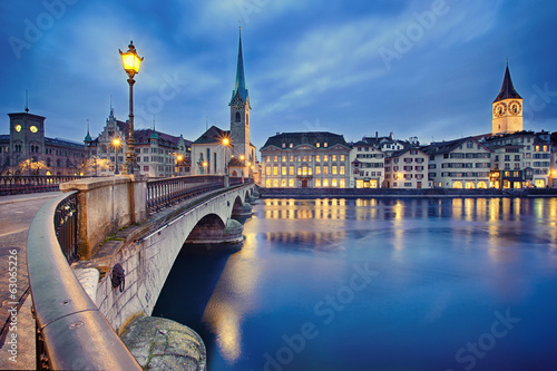 cityscape of night Zurich, Switzerland