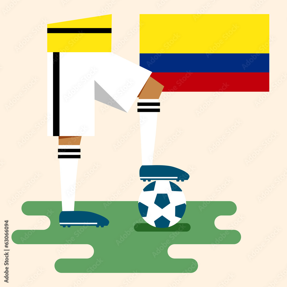 Fototapeta premium Colombia, national soccer uniform and flag, flat design