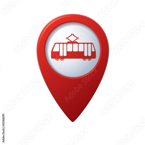 Map pointer with tram icon