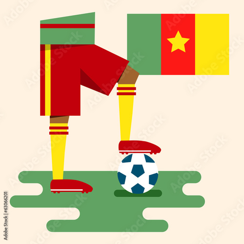 Cameroon, national soccer uniform and flag, flat design