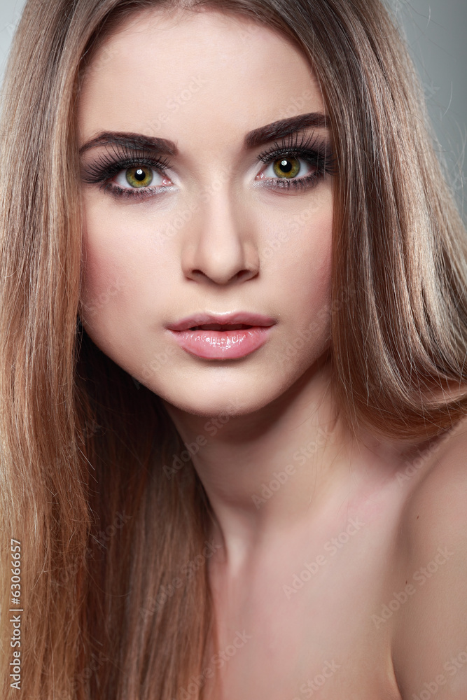 Beautiful  girl, on a light-grey, emotions, cosmetics