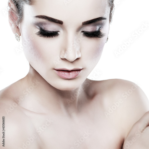 sexy whiteheaded young woman  emotions  cosmetics   on a white 