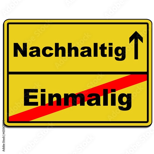 Ortsschild nachhaltigkeit einmalig gelb
