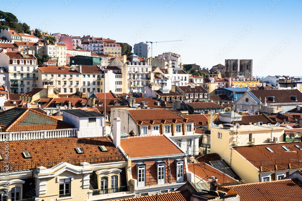 Lisbon view from the lift of Santa Justa, Portugal