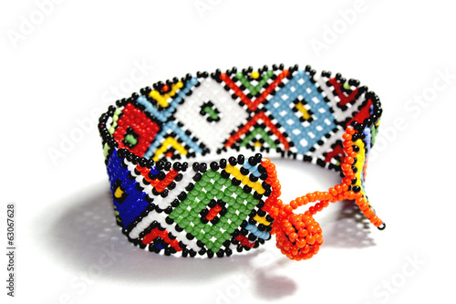 Isolated Single Traditional Bright Beadwork Zulu Bracelet