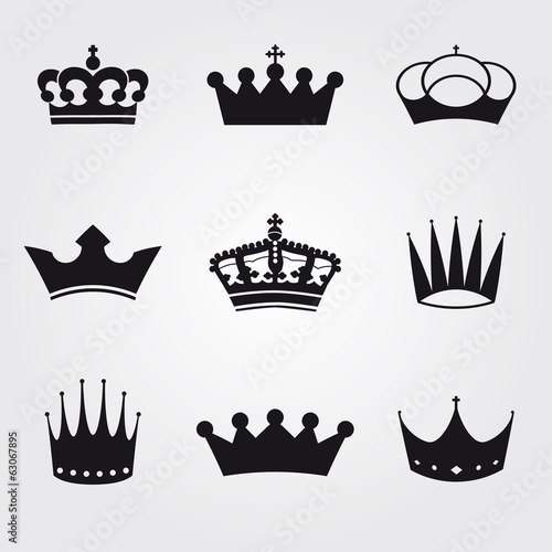 monochrome vintage antique crowns - icons and silhouettes