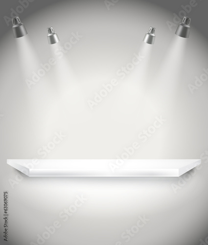 Photorealistic bright stage with spot lights. Presentation vecto