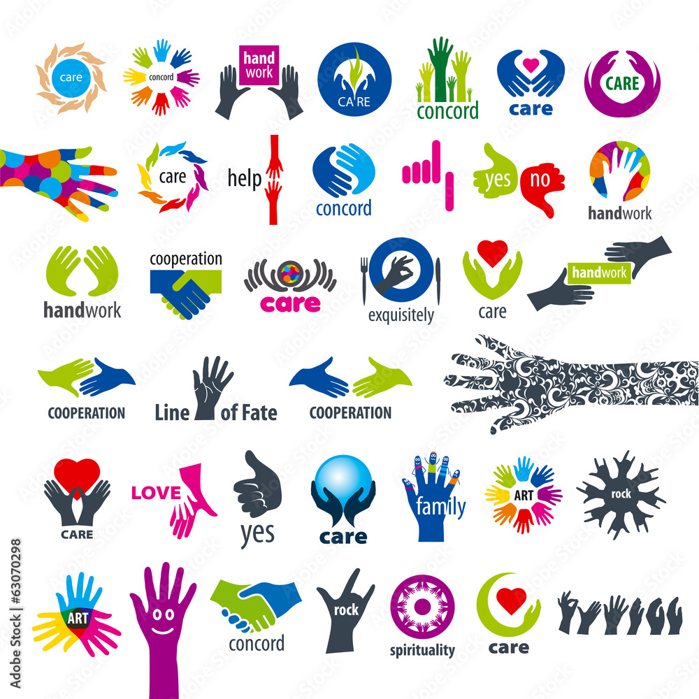 biggest collection of vector logos hands - obrazy, fototapety, plakaty 