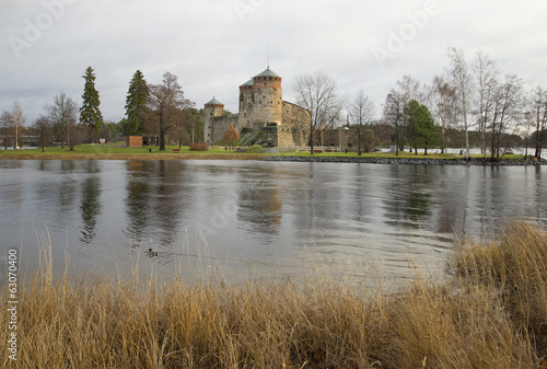 View of the fortress of Olavinlinna cloudy November day. Finland