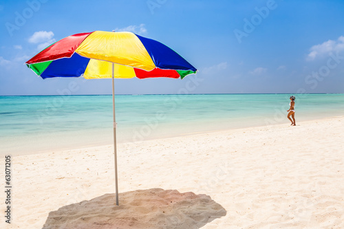 beach, woman and sunshade