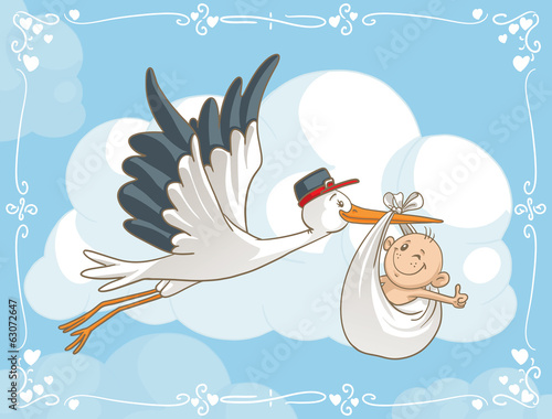 Stork with Baby Vector Cartoon