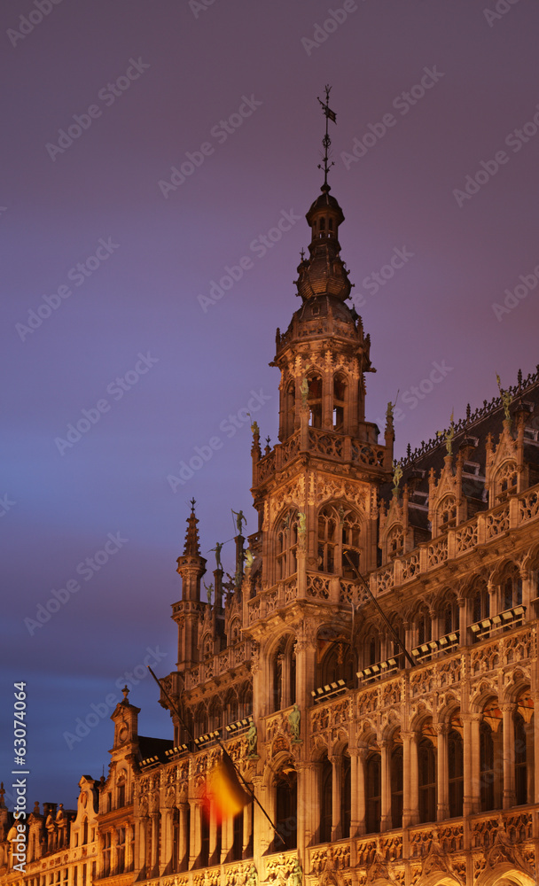 Maison du Roi on Grand Place in Brussels at twilight. Belgium