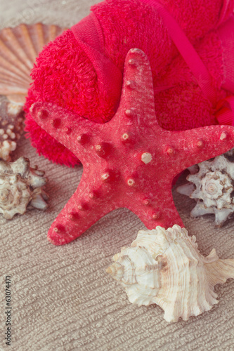 red starfish with towels
