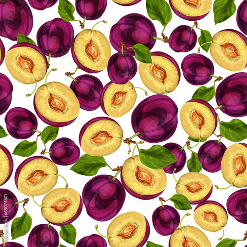 Seamless plum fruit sliced pattern