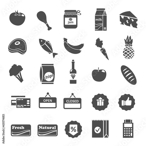Supermarket Food Selection Icons Set