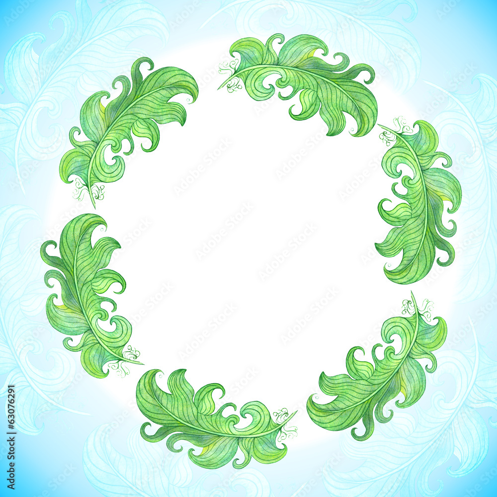 Green decoration in simple and cute ornament. Watercolor drawing