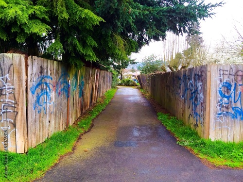 Vandalism Graffiti on Bike Path Fences