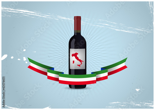 illustration of wine bottle with italian ribbon