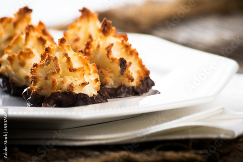 Plate of coconut chocolate macaroons