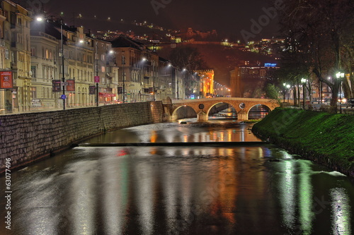Night view of  Latin Bridge, Sarajevo