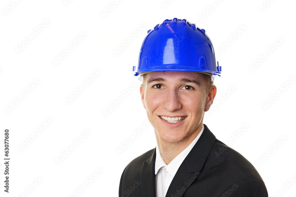 Portrait of young man with protective helmet close up Portrait of young man with protective helmet close up