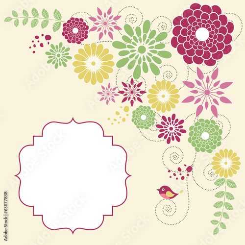 Colorful floral card with white frame for your text