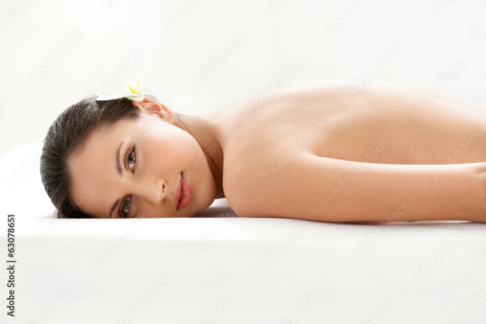 Spa Tretment. Beautiful Woman Getting Stones Massage Spa Tretment. Beautiful Woman Getting Stones Massage