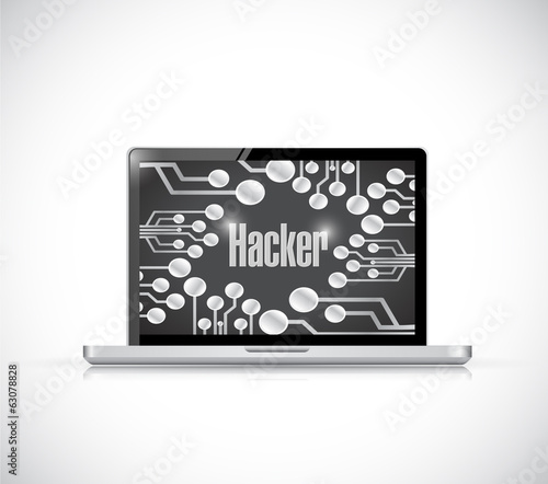 laptop computer hacker sign over a circuit board