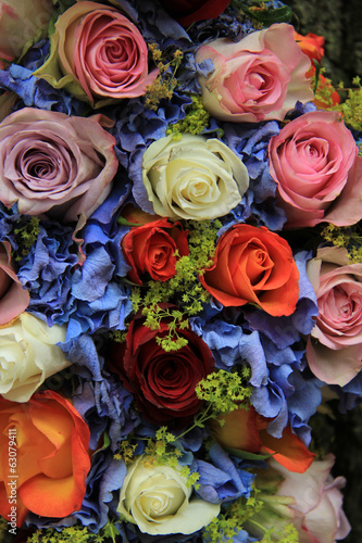 Roses and hydrangea wedding arrangement