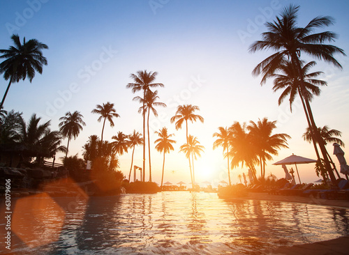 Beautiful sunset at beach in the tropics.