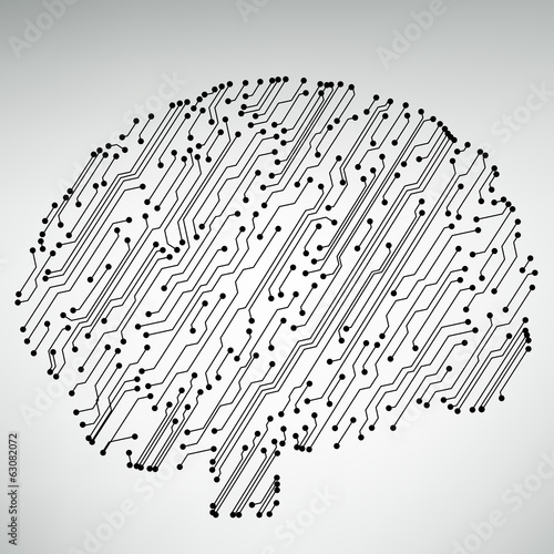 Circuit board computer style brain vector technology background